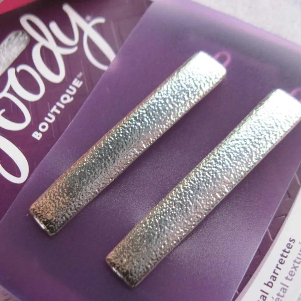 2 Goody Boutique Textured Metal Hair Barrettes Secure Back Clips Stay Tight Gold